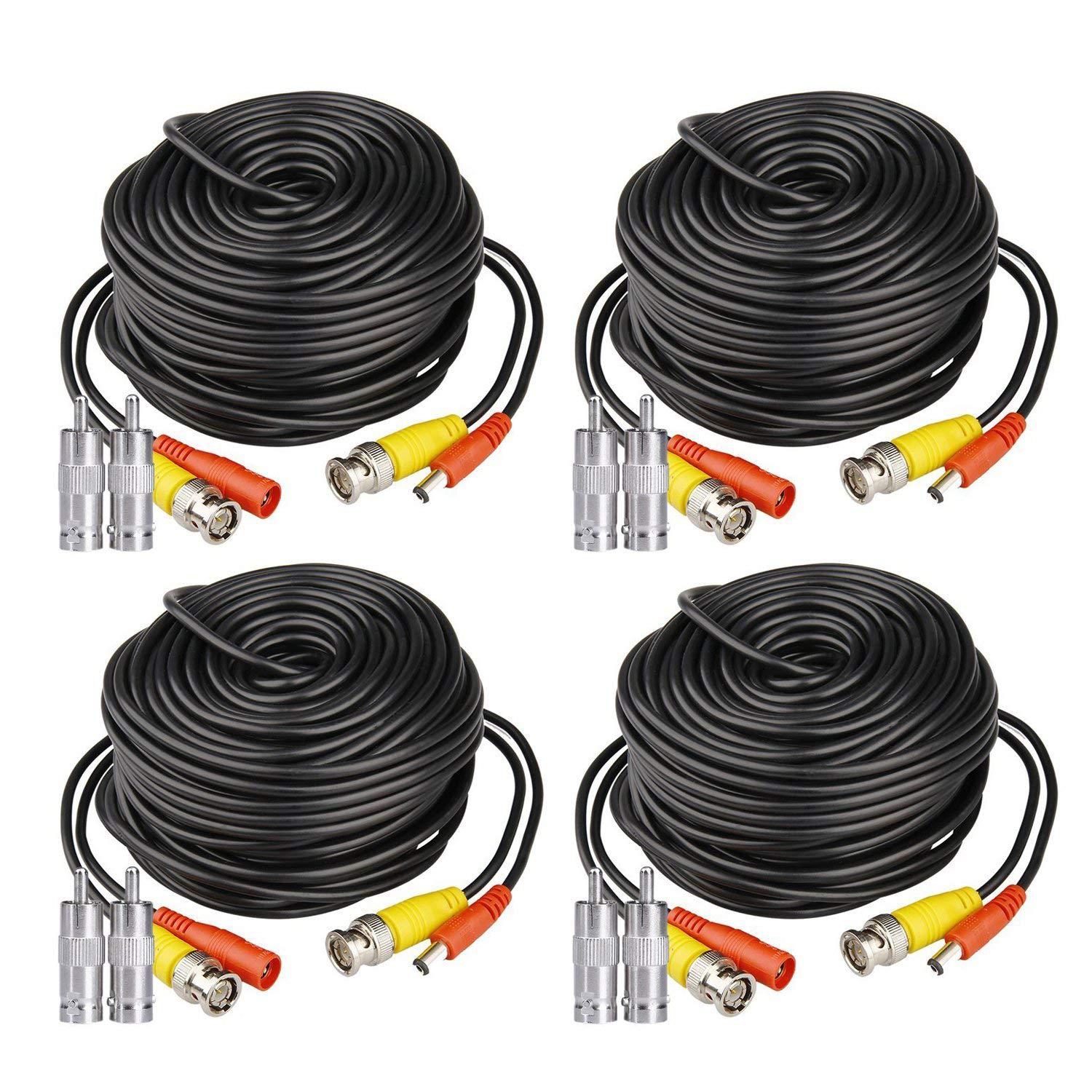 HISVISION 4 Pack 100ft BNC Video Power Cable Security Camera Wire Cord